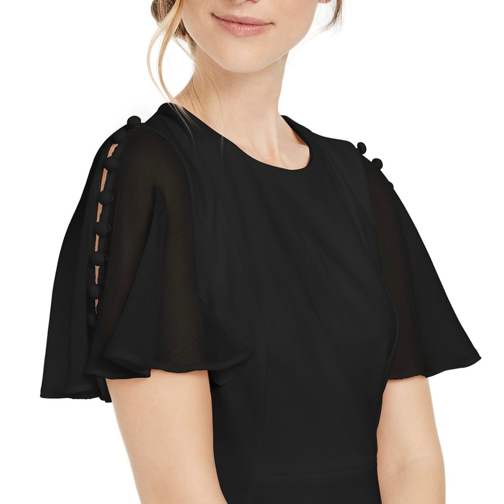 CALVIN KLEIN Women’s size 2 Chiffon Short Sleeve Sheath Dress In Black NWOT